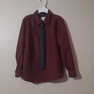 Maroon boys dress shirt and tie